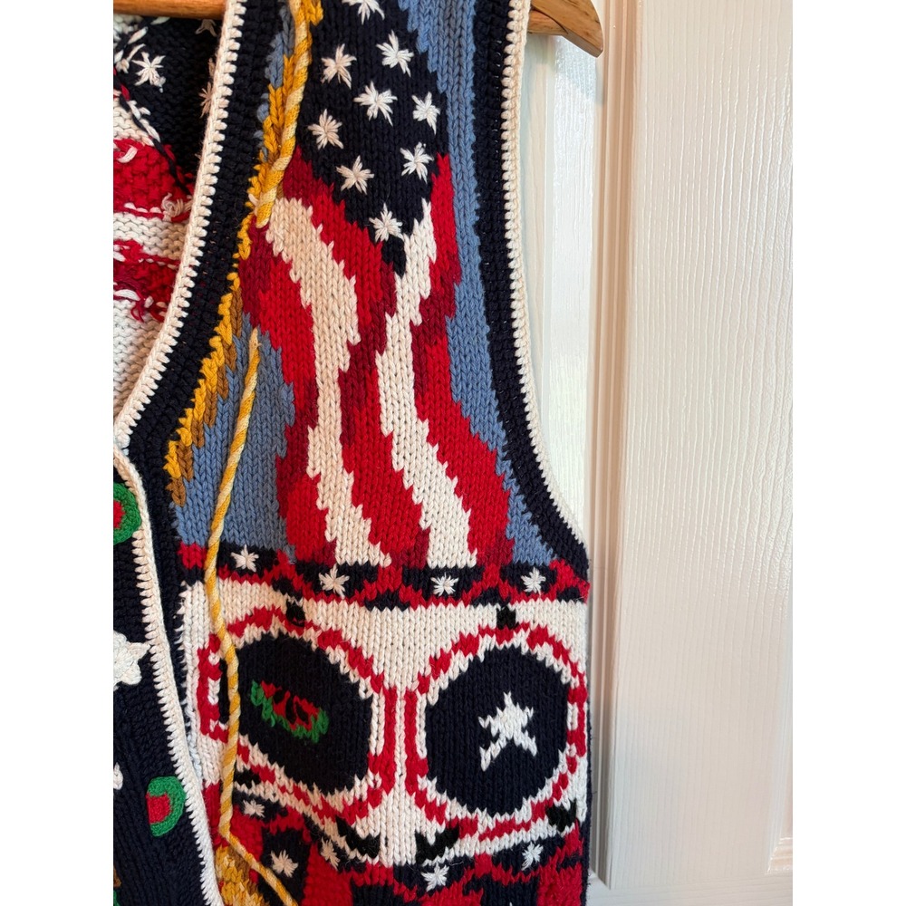 Alexandra Bartlett Eagle's Eye Vintage Patriotic Knit Sweater Vest Americana M - Picture 2 of 5